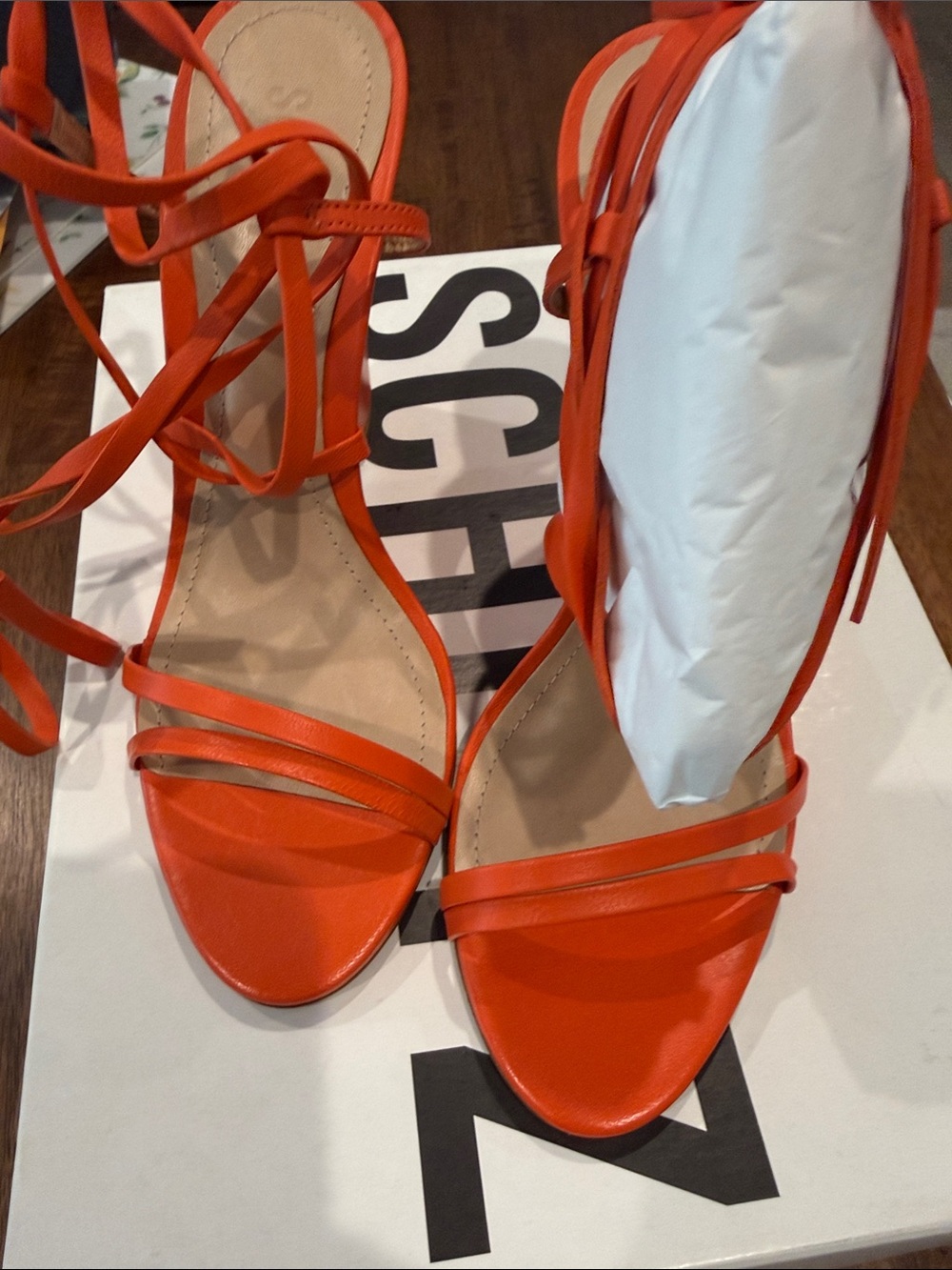 SCHUTZ Orange Strappy Lace-Up Heels